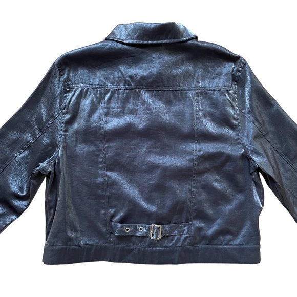 Gunmetal Iridescent Sheen Cropped Collared Button Up Jacket Large - Picture 6 of 8